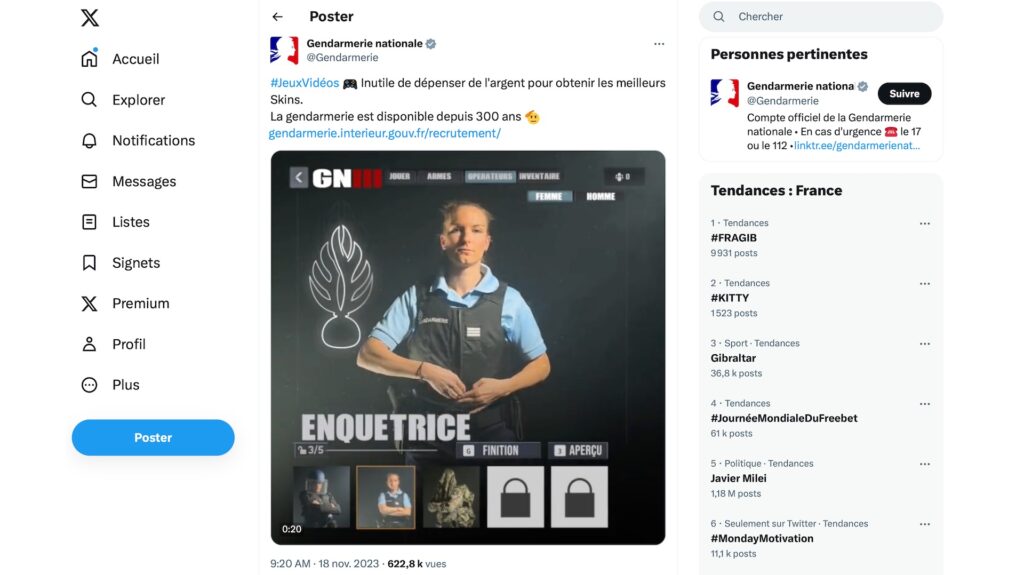 Pub de recrutement de la Gendarmerie nationale // Source : Capture Twitter