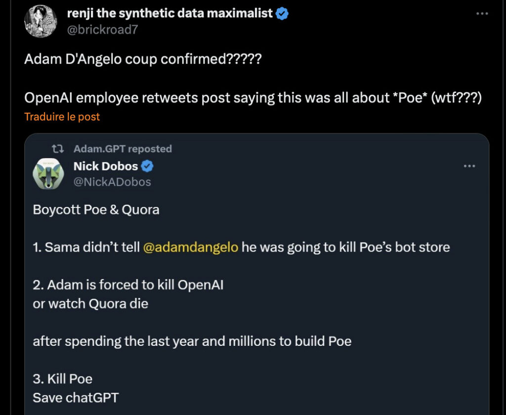 Des tweets anti-Quora auraient été retweetés par des employés d'OpenAI. Évidemment, Twitter adore ce drama.