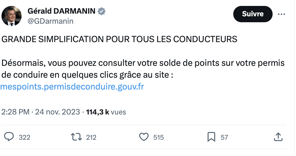 L'annonce du service par Gérald Darmanin.