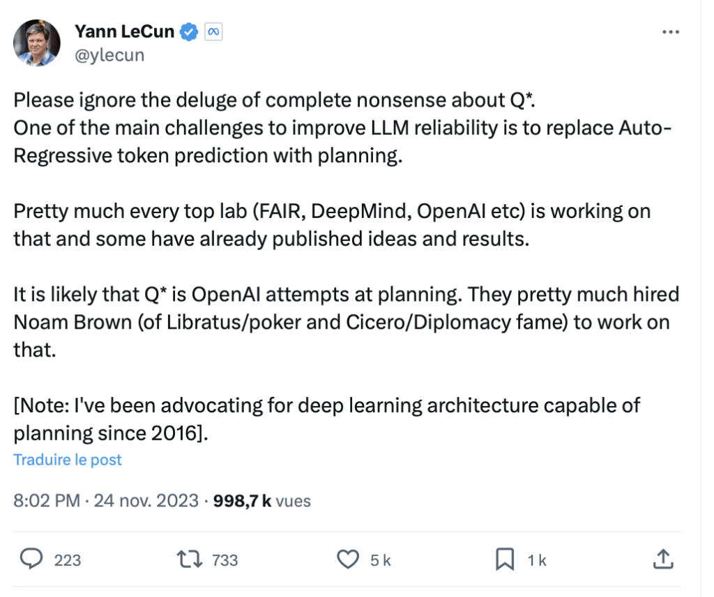 Le tweet de Yann LeCun.