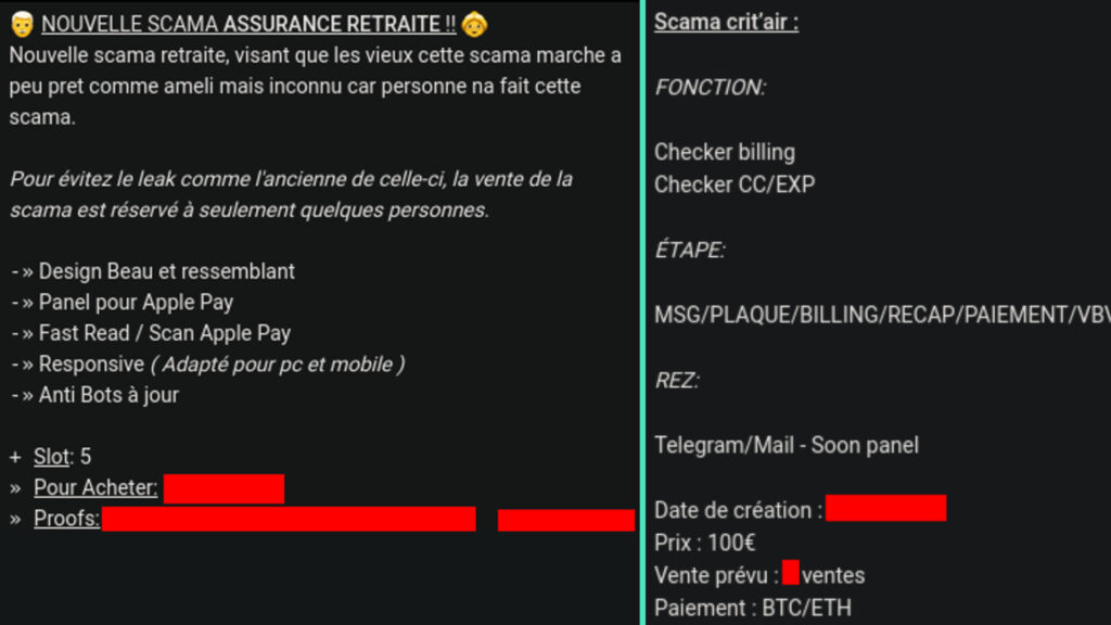 Deux annonces publicitaires pour des services cybercriminels. // Source : Vade