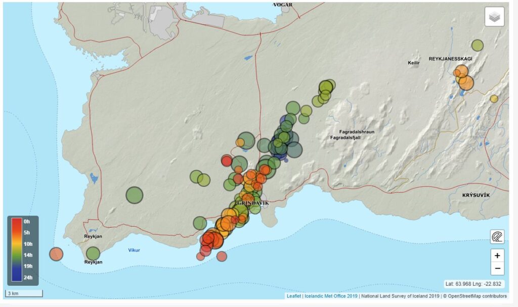 Carte des déformations du sol fournie par l'Office météorologique d'Islande