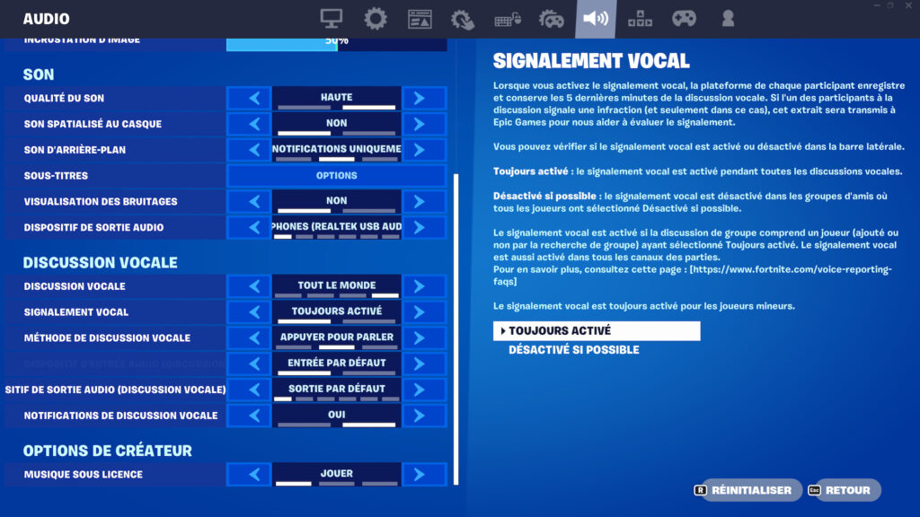 Signalement vocal dans Fortnite // Source : Epic Games