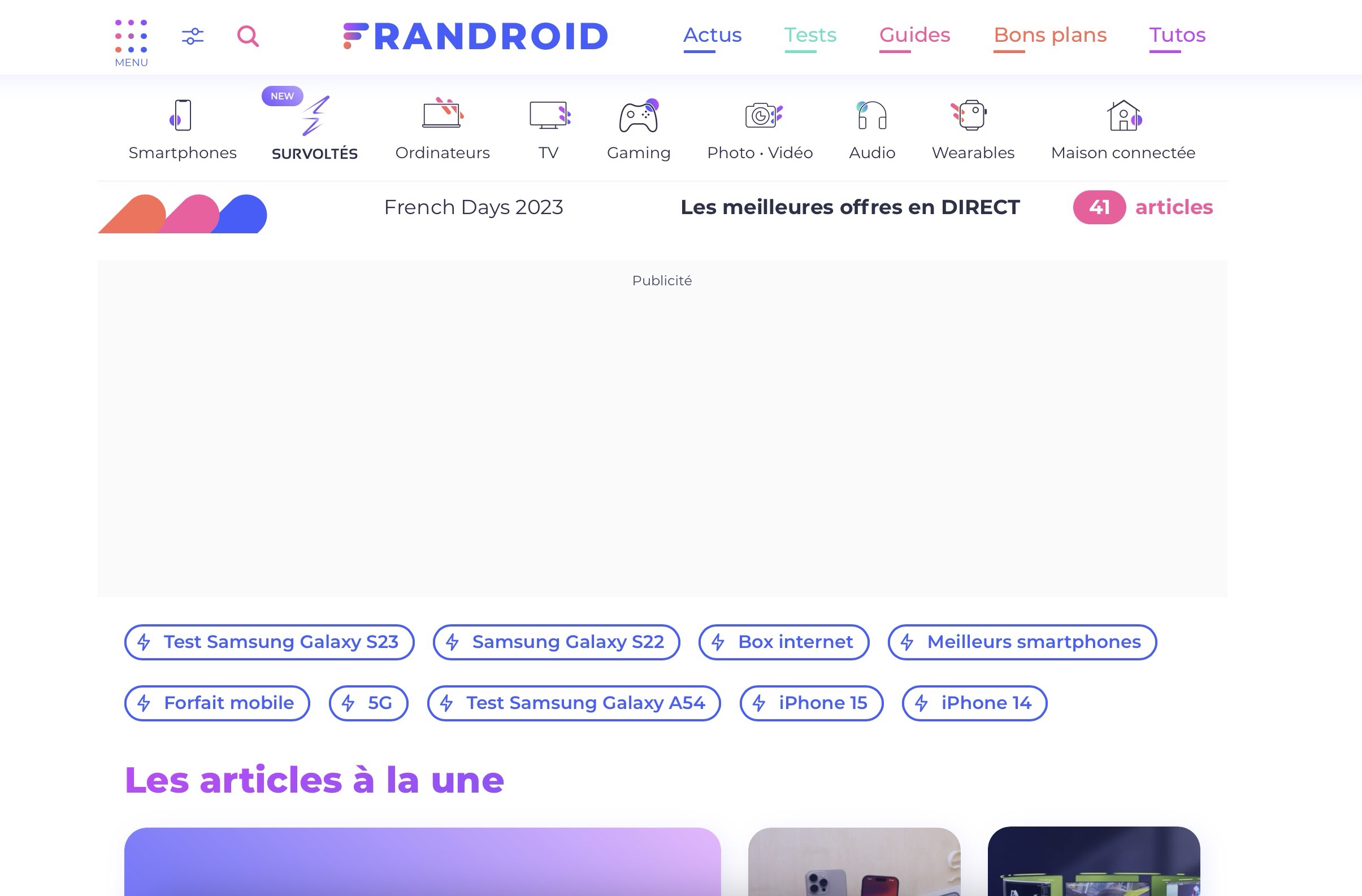 <em>La page d’accueil de Frandroid avec l’option CleanWeb</em>.