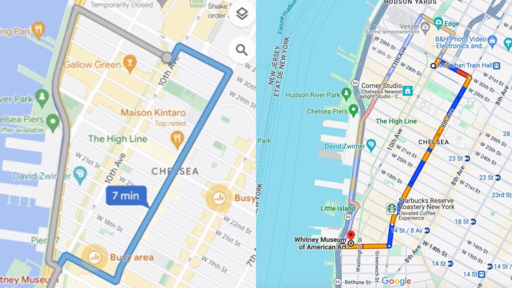 Les nouvelles couleurs de Google Maps // Source : Google / Capture d'écran Numerama