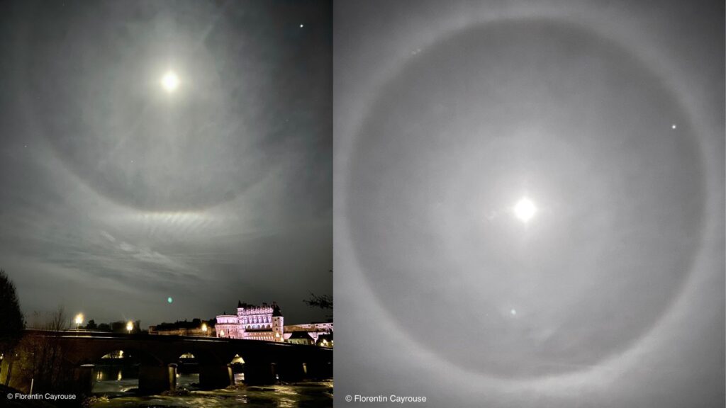 Le halo photographié au-dessus du château d'Amboise, en Indres et Loire. // Source : Via X@FloC36 ; montage Numerama