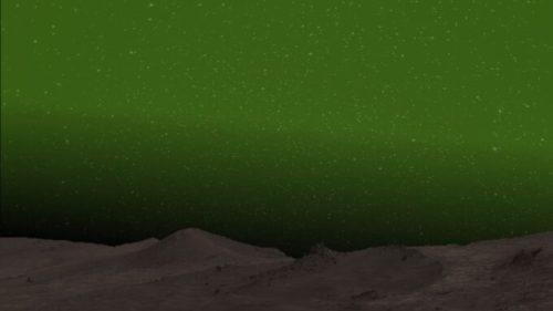Vue d'artiste de la lueur verte sur Mars. // Source : NASA/JPL-Caltech/Cornell Univ./Arizona State Univ.– E. W. Knutsen