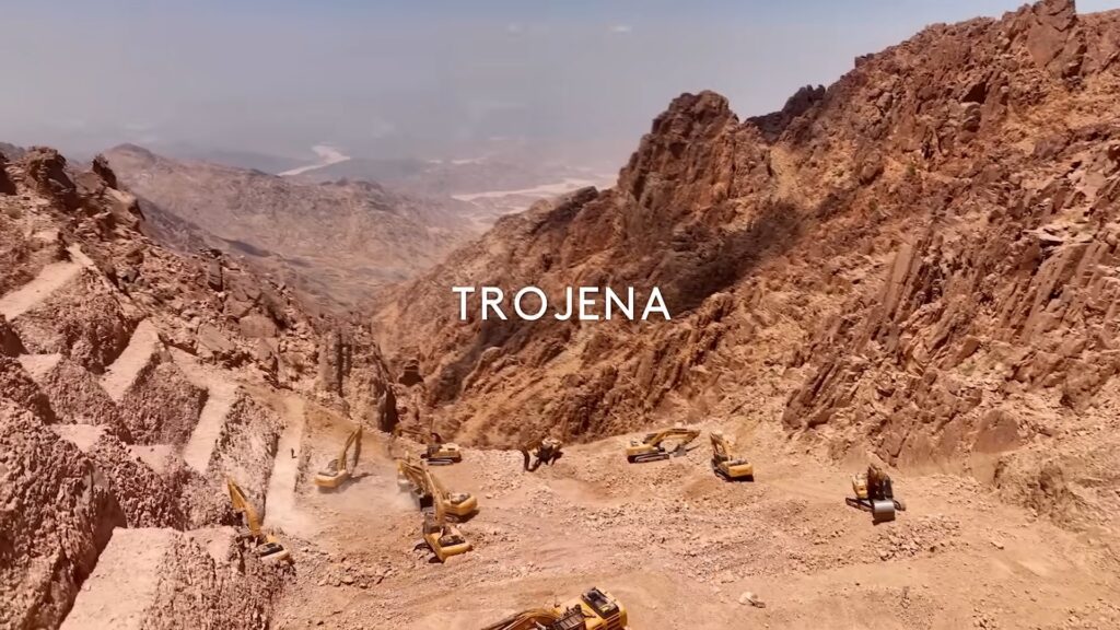 Les travaux en cours à Trojena // Source : Neom / YouTube