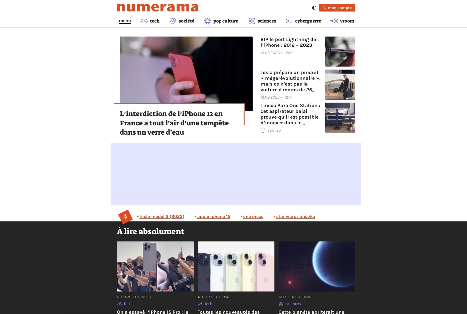 <em>La page d’accueil de Numerama avec NetShield</em>.