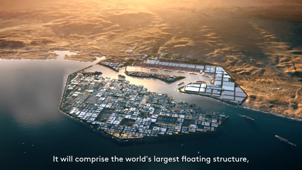 Al termine della sua costruzione, Oxagon dovrebbe apparire così // Fonte: NEOM / YouTube