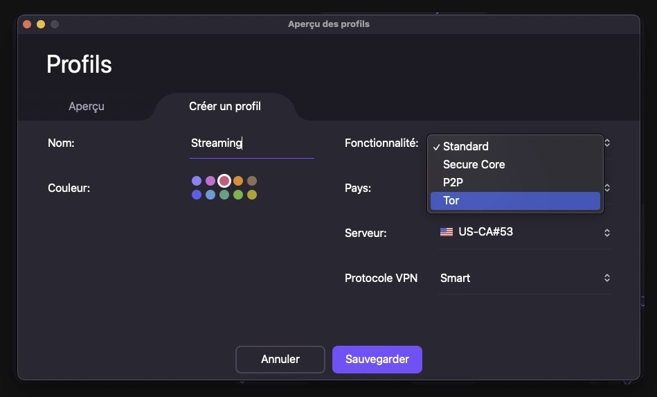 Le choix du protocole VPN s’effectue depuis les réglages généraux. Si vous ne savez pas quoi choisir, Smart offre le meilleur compromis en sélectionnant celui qui fonctionnera le mieux dans votre cas (OpenVPN, WireGuard ou IKEv2). // Source : Capture d'écran