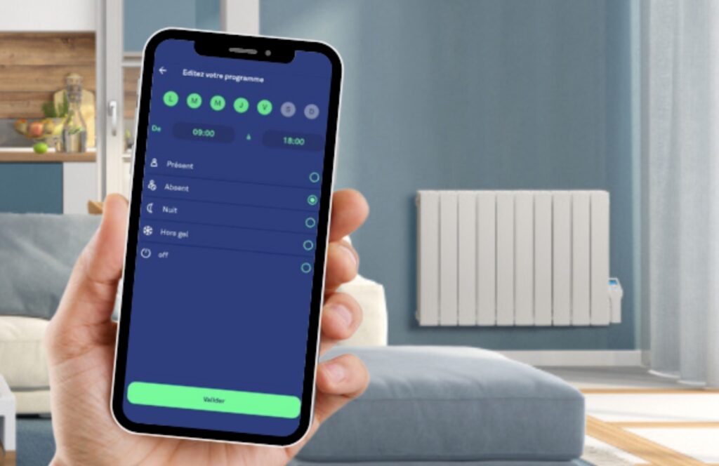L'application Enki de Leroy Merlin permet de contrôler son radiateur, à la maison ou à distance. On peut aussi créer des programmes de chauffe. // Source : Leroy Merlin