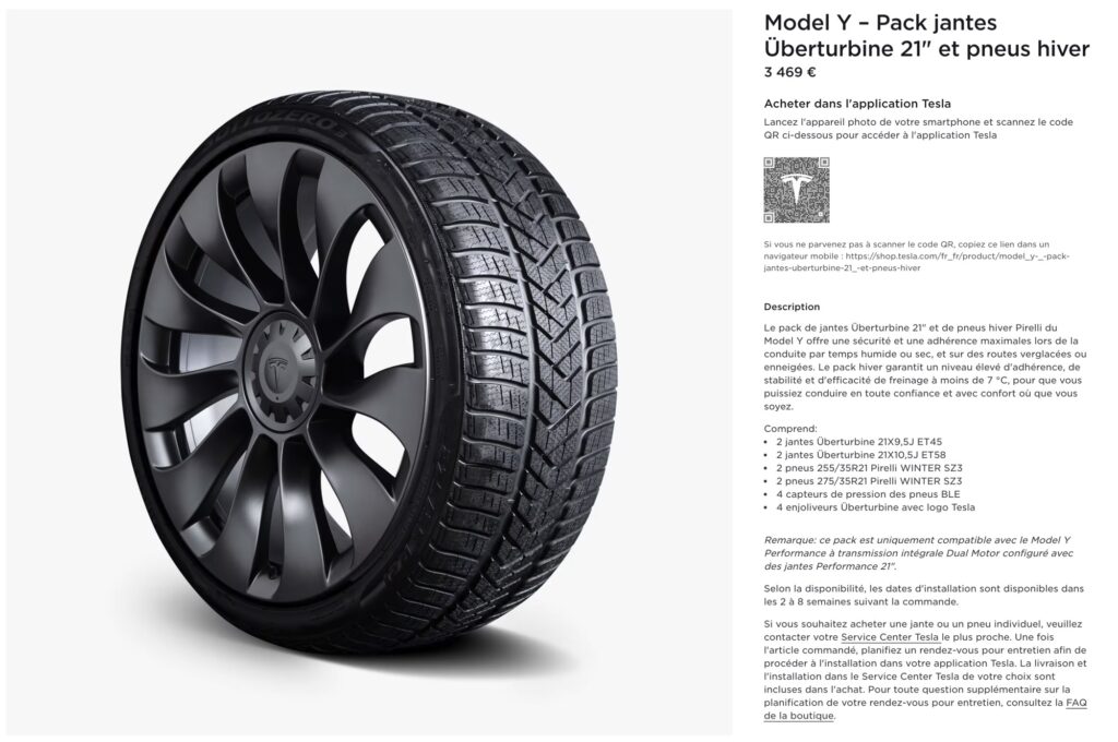 Un pack de roues complètes hiver pour Tesla Model Y Performance // Source : Tesla