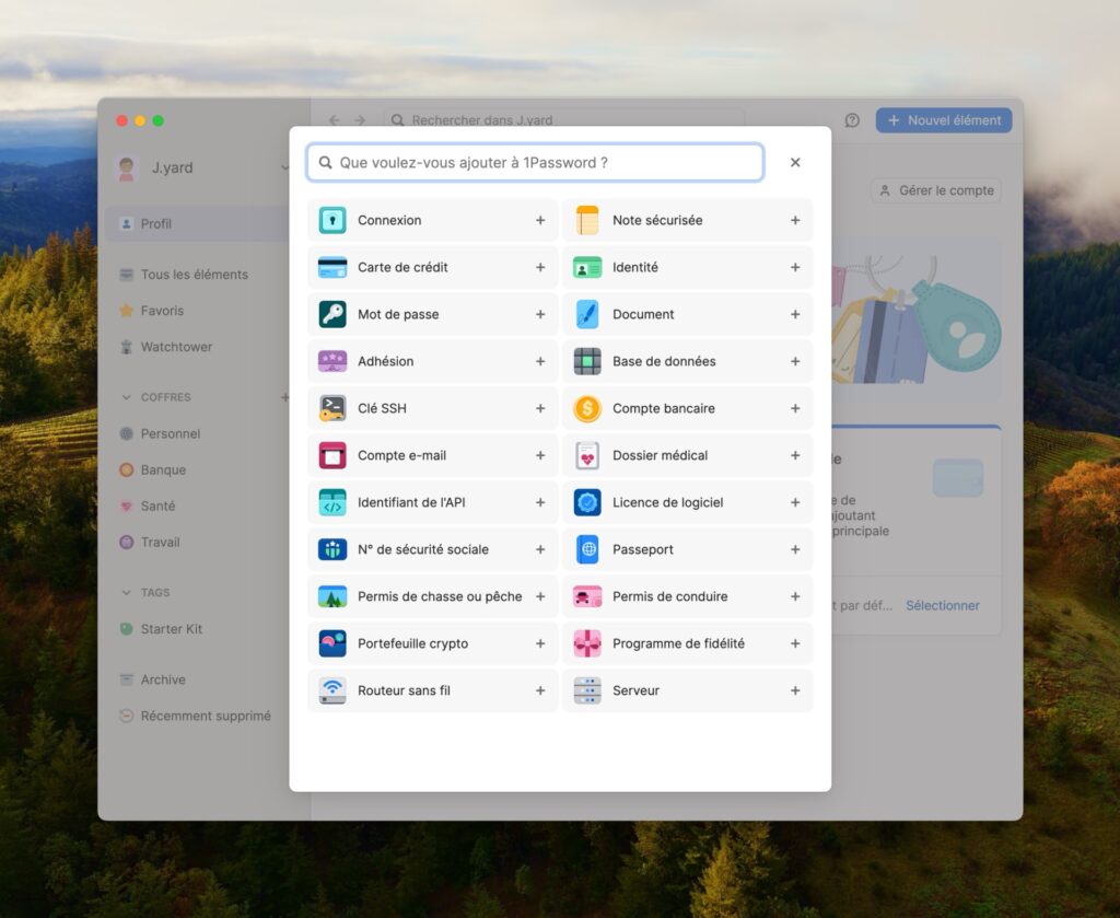 1Password permet d’enregistrer des identifiants très variés. // Source : Capture d'écran