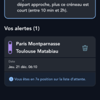Votre position dans la liste d'attente est affichée ici. // Source : Capture d'écran SNCF Connect sur iOS
