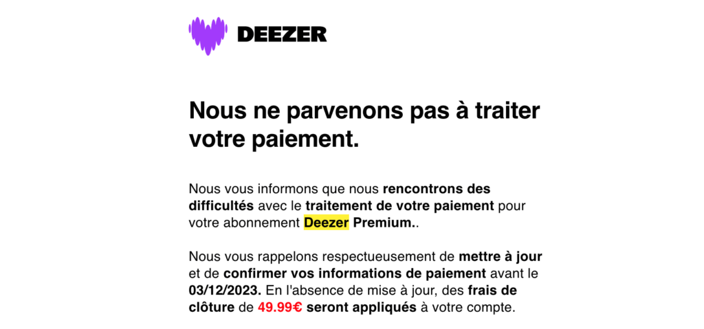 Le mail de phishing. // Source : Numerama