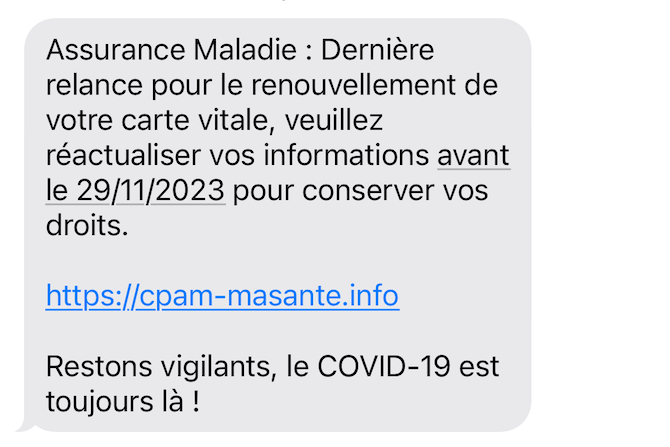 Un SMS d'arnaque. // Source : Numerama