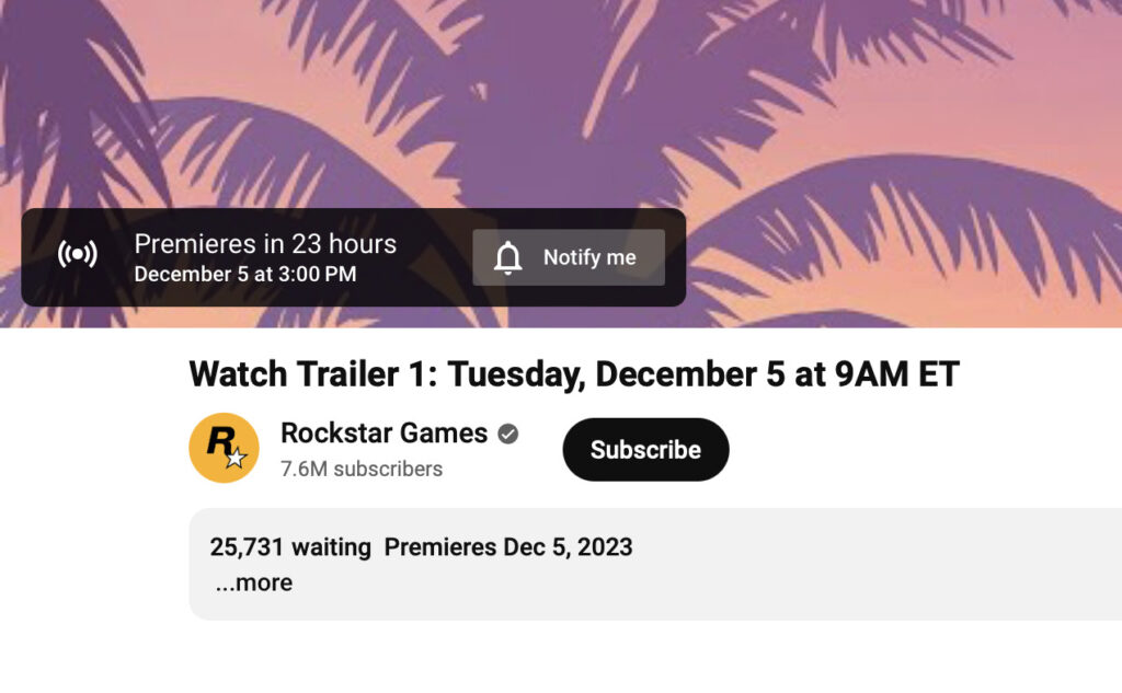 Le bande-annonce de GTA 6 prendra la forme d'un YouTube Premiere.