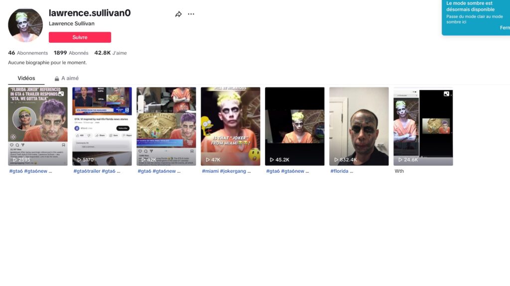 Le compte TikTok du Miami Joker // Source : Capture d'écran