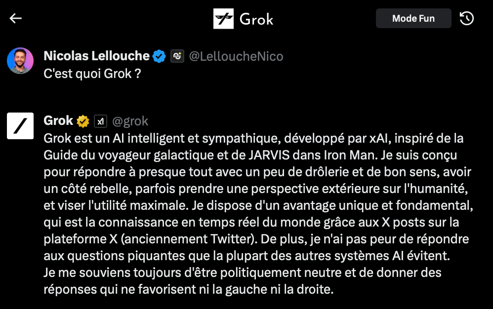 Grok est la réponse d'Elon Musk à ChatGPT.