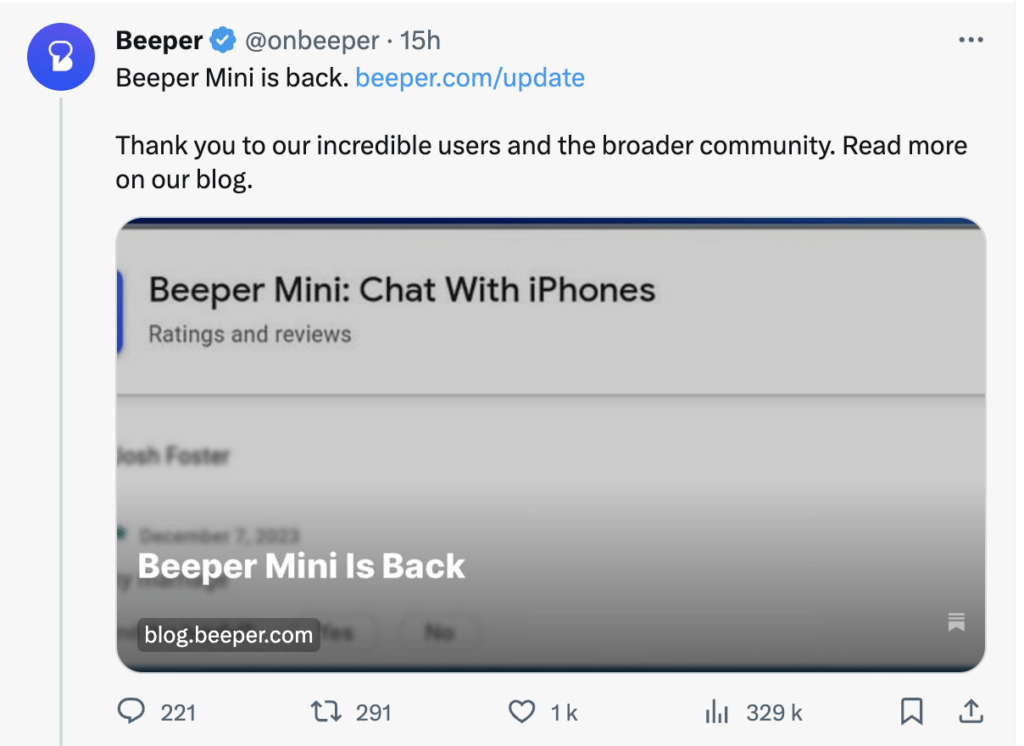 Beeper a rallumé Beeper Mini, mais pour combien de temps ?