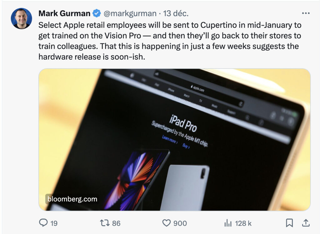 Le tweet de Mark Gurman.