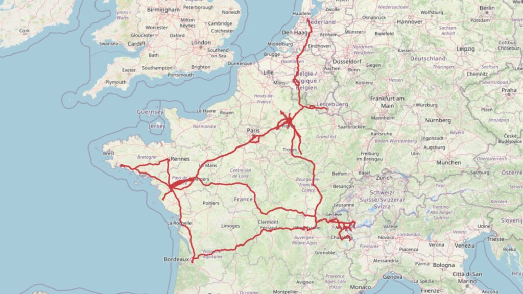 Les trajets effectués en 2023 en Tesla Model Y Propulsion // Source : Bob JOUY pour Numerama