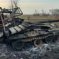A Russian tank destroyed in Ukraine.  // Source: Ukrainian Minister of Defense
