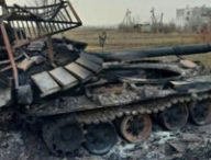Un tank russe détruit en Ukraine. // Source : Ministre Ukrainien de la défense