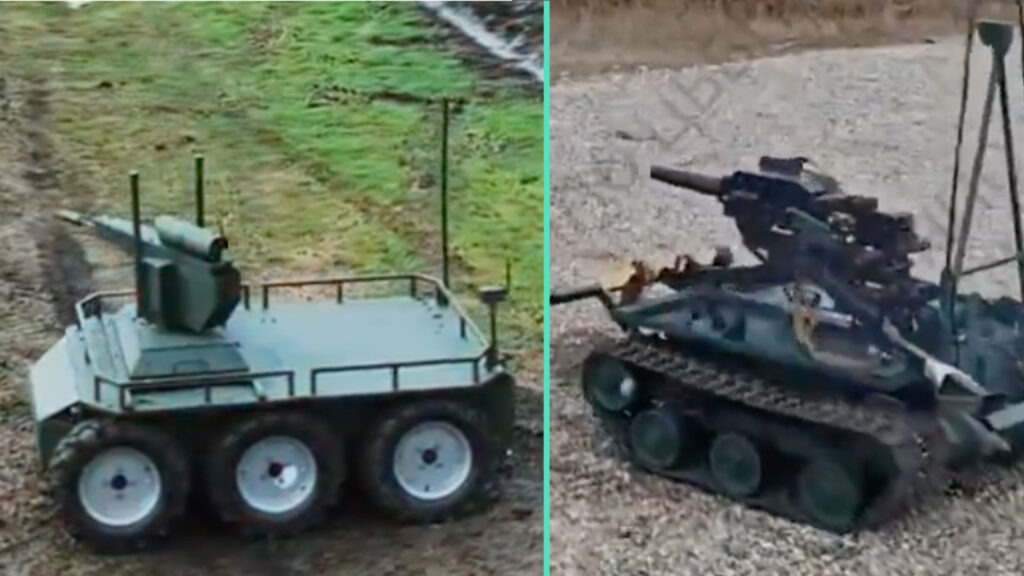 Un test de mini-char ukraine à gauche, et un prototype russe à droite. // Source : X