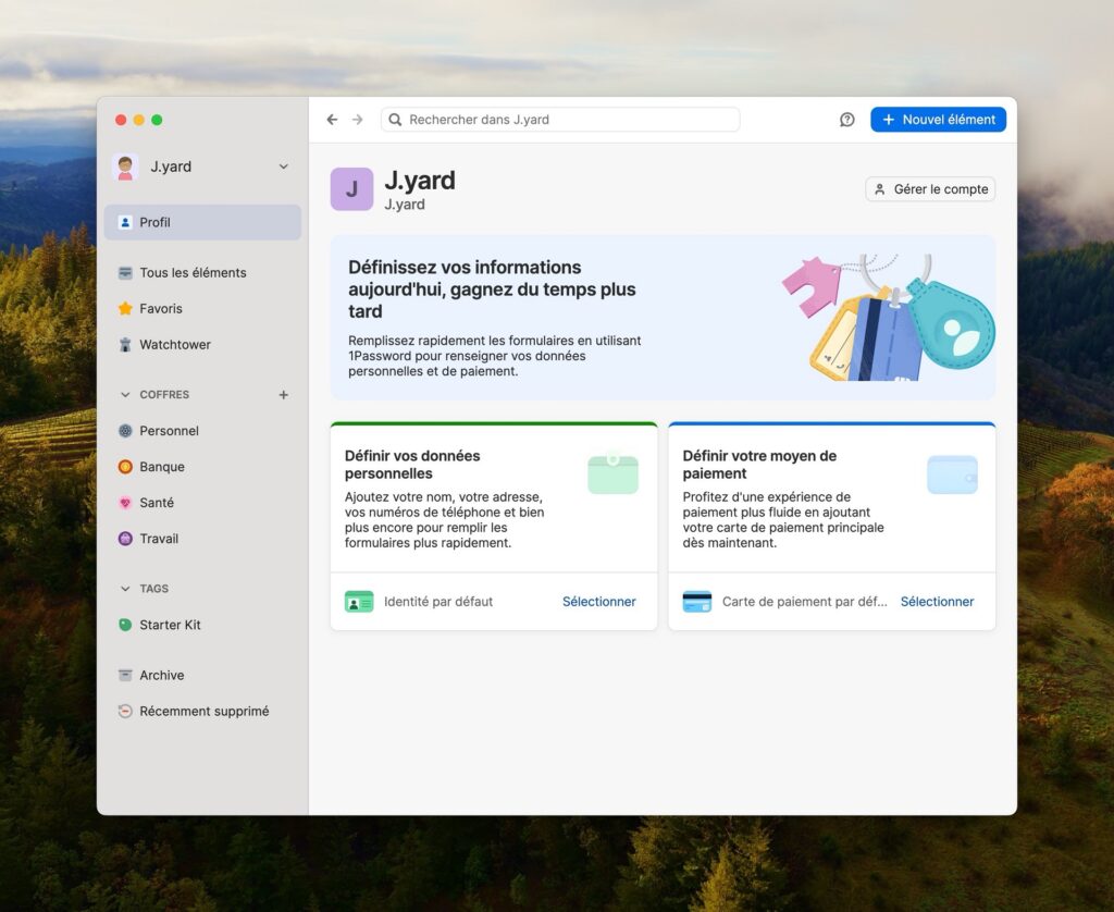L'interface d’accueil de 1Password. // Source : Capture d'écran