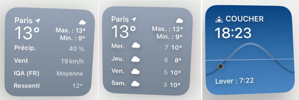 Les trois widgets Météo.