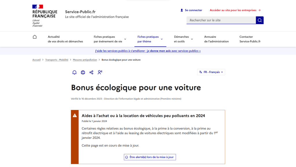 Capture du site gouvernemental au 4 janvier  // Source : service-public.fr