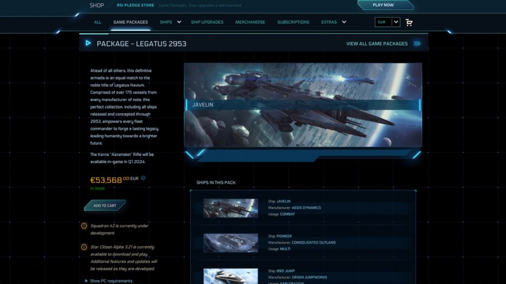 This Star Citizen DLC costs more than €50,000 // Source: Star Citizen