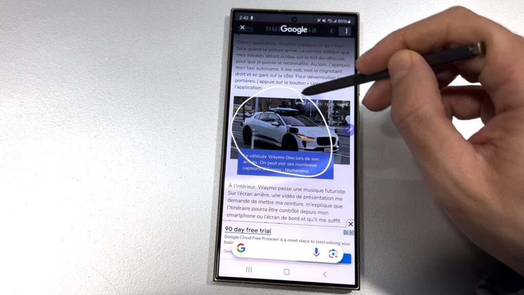 Cette fonction Google permet d'entourer un élément pour le rechercher. On peut ensuite parler au modèle Gemini pour poser des questions sur l'image. Cette fonction arrivera un jour dans Android, après l'exclu Samsung. // Source : Numerama