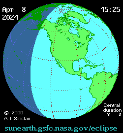 Parcours de l'éclipse du 8 avril 2024. // Source : Wikimedia/CC/A.T. Sinclair