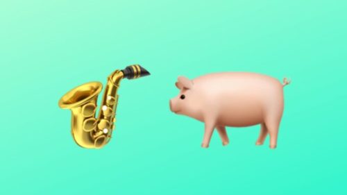 Un cochon qui joue du saxophone. // Source : Emojipedia / Montage Canva