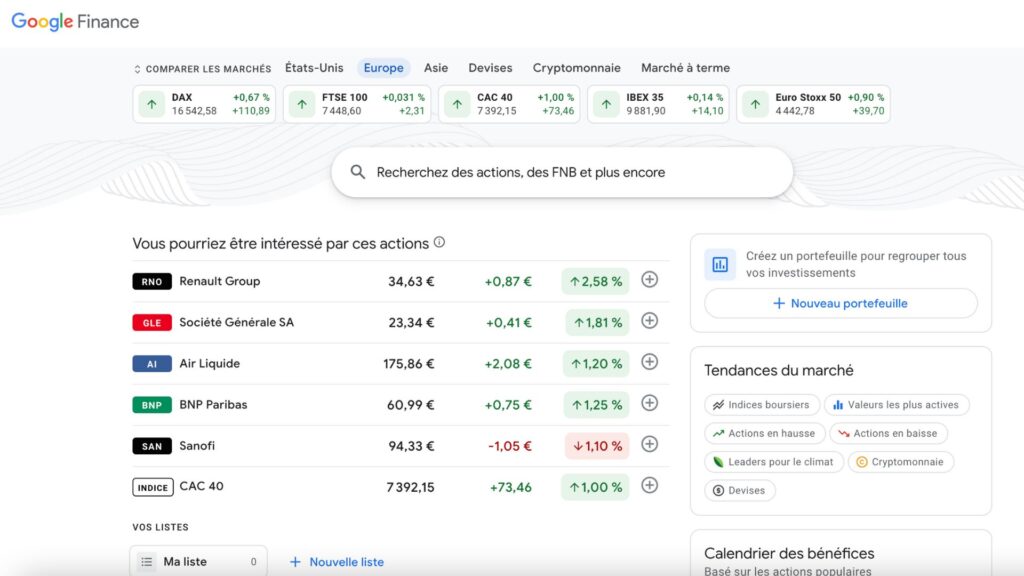 Capture d'écran de Google Finance.