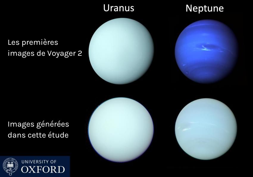 En bas, les images d'Uranus et Neptune plus proches de la réalité selon cette étude. // Source : Patrick Irwin/University of Oxford/NASA