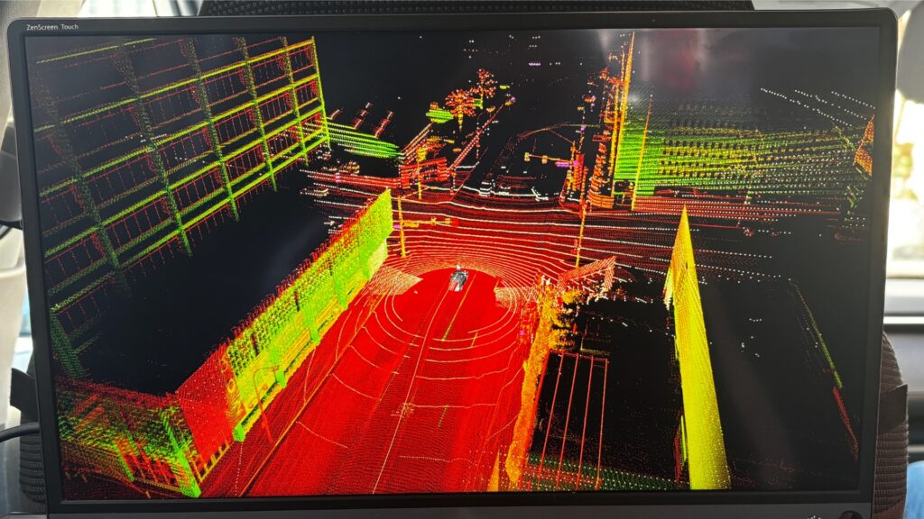 At the rear of the vehicle, Exwayz hung a screen to show what its sensors see in real time.