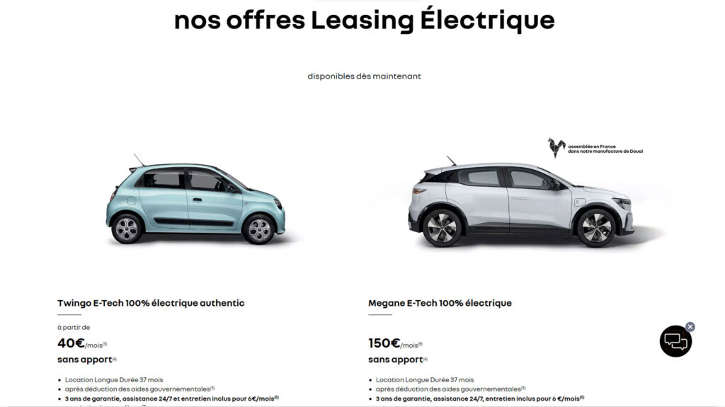Deux modèles éligibles au leasing social pour Renault // Source : Capture site Renault.fr