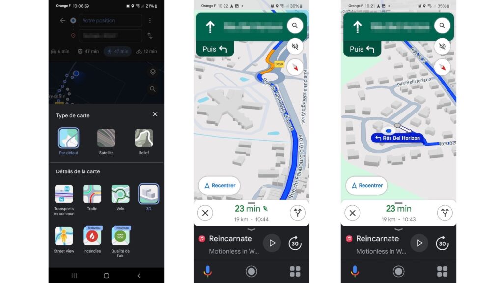 Google Maps ajoute la navigation en 3D // Source : Capture d'écran