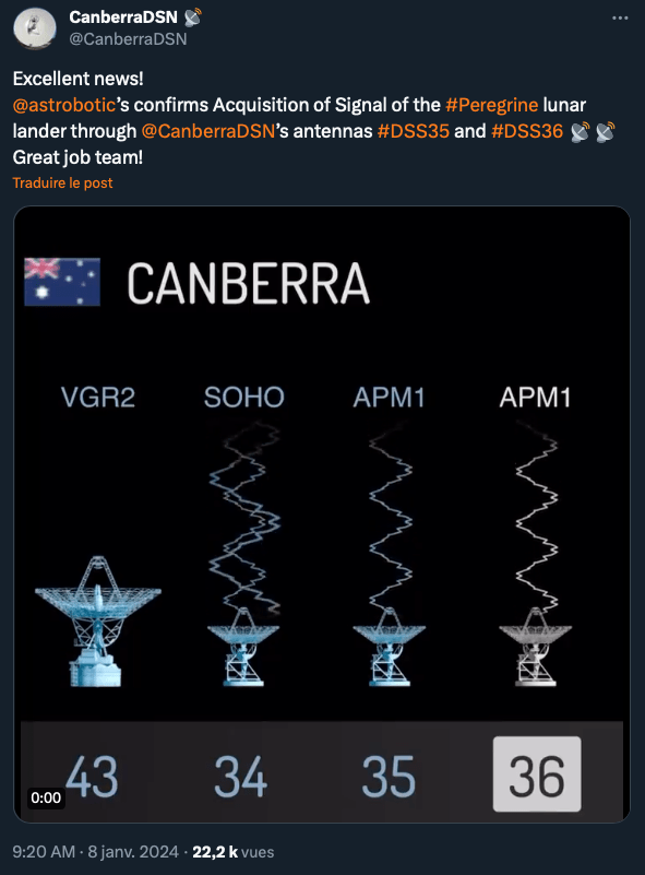 Le tweet de la station de Canberra. // Source : Via X @CanberraDSN