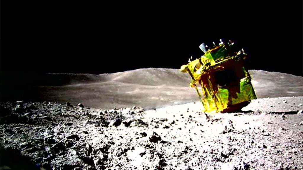 SLIM on the Moon.  // Source: Jaxa / Thomas Appéré (cropped image)