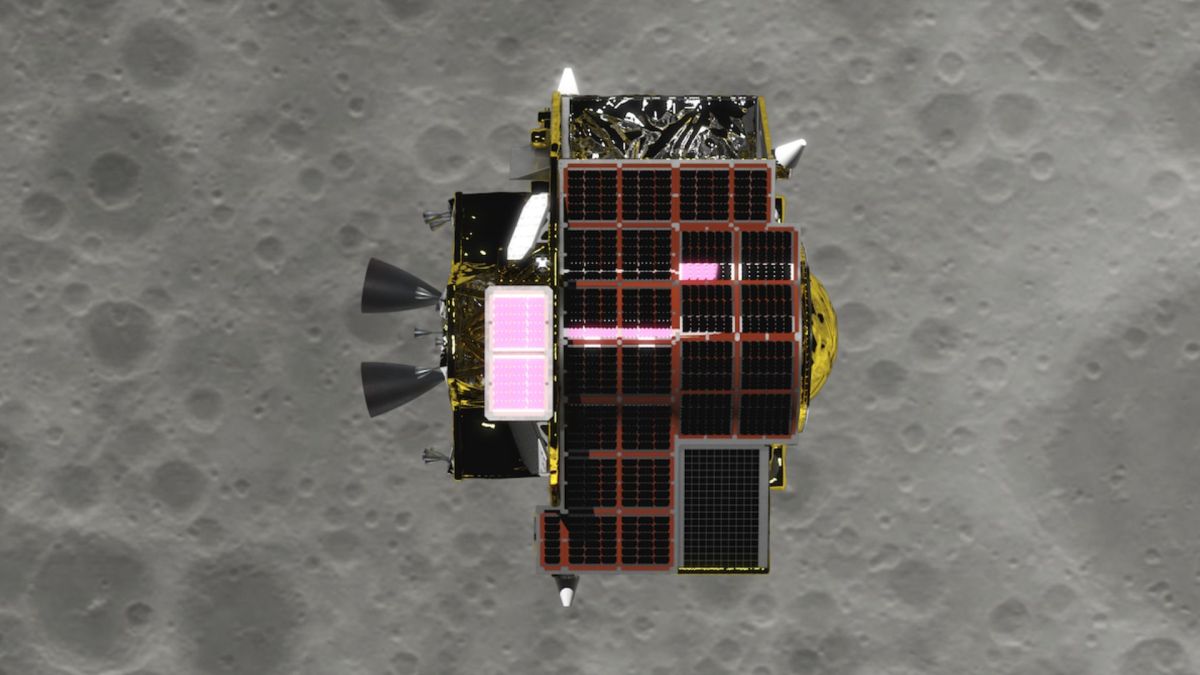 SLIM survolant la Lune, illustration. // Source : Jaxa (image recadrée)