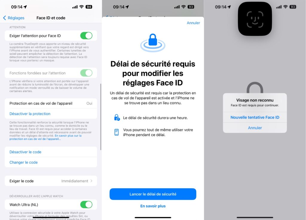 Une fois le mode protection activé, il est impossible d'effectuer plusieurs tâches sans Face ID.