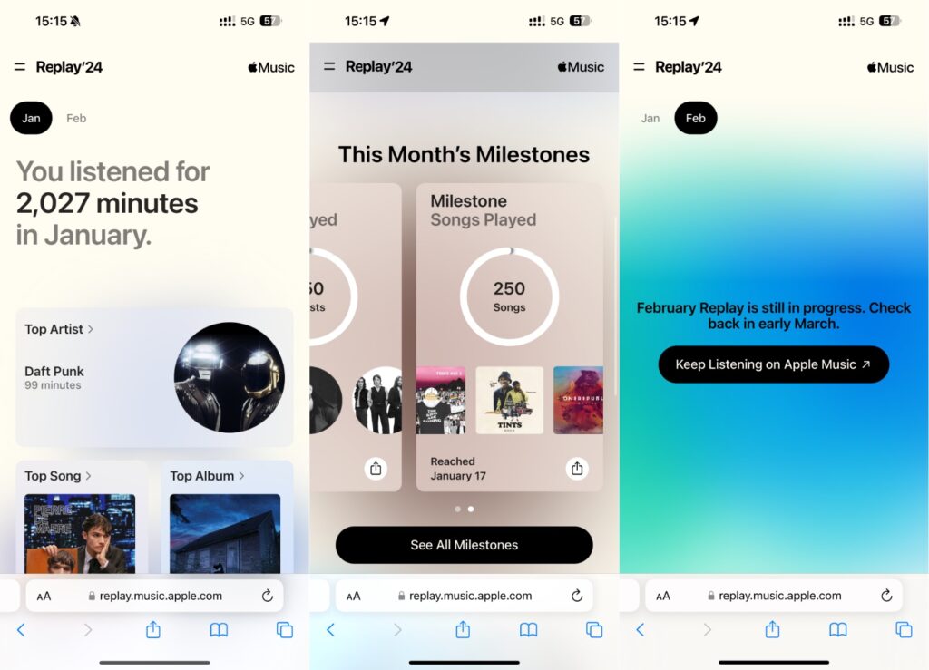 L'interface d'Apple Music Replay.