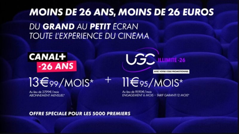 Vous aimez le cinéma ? Canal+ et UGC lancent une offre à 26 €/mois pour les moins de 26 ans