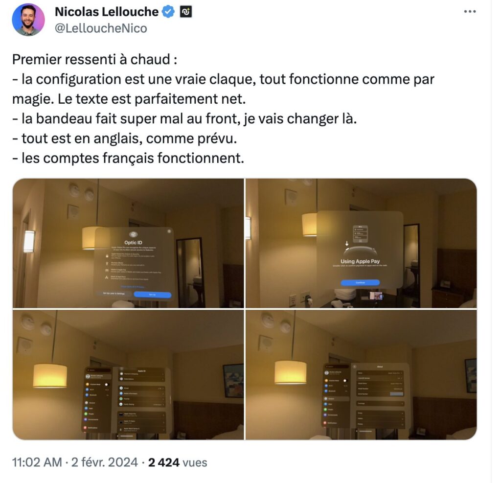 Sur Twitter, le test en temps réel du Vision Pro.