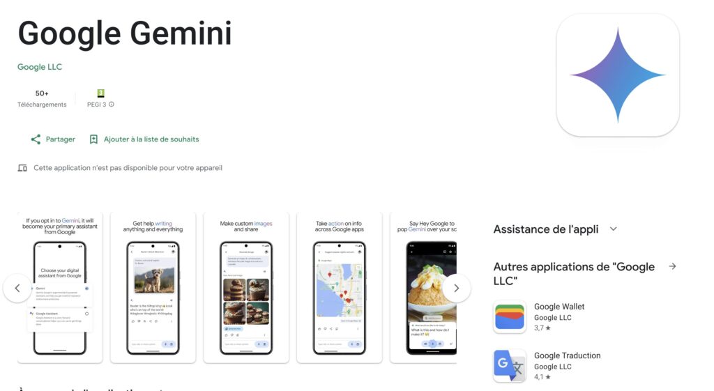 L'application Google Gemini est disponible sur le Play Store dans quelques pays.